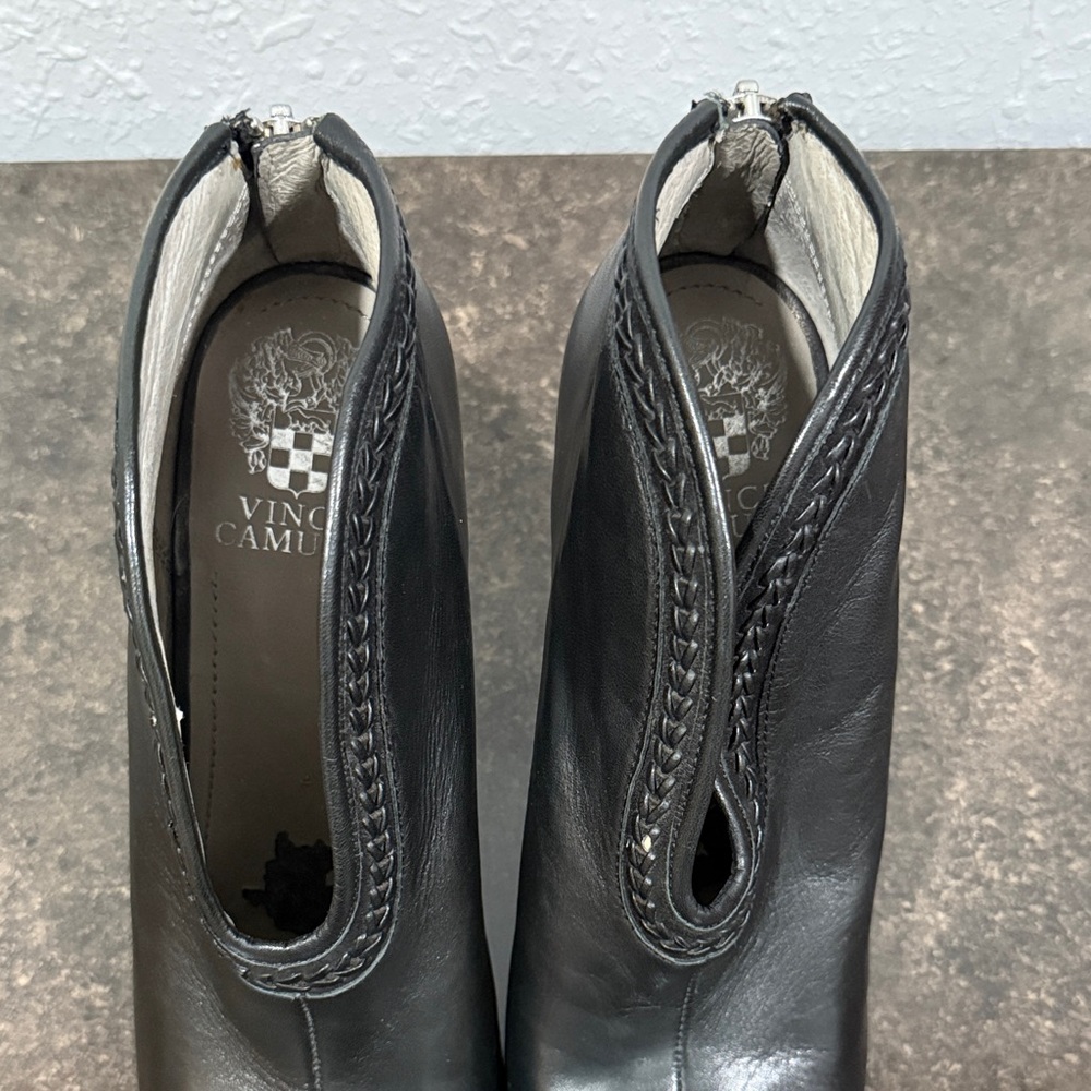 Vince Camuto Astra Black Soft Glove Leather Open Toed Bootie Heel Zip Size 8 B - Picture 8 of 9